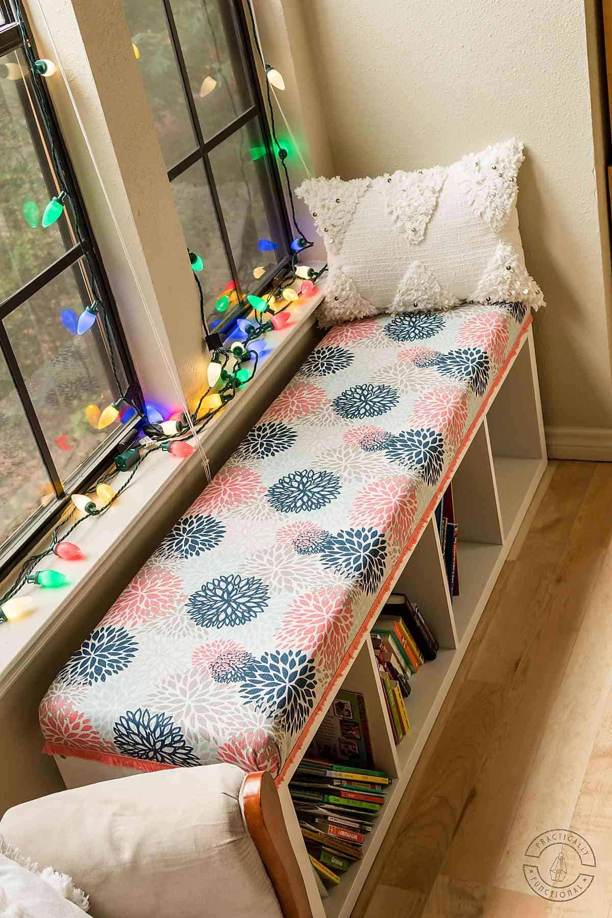 built-in bench seat with book storage