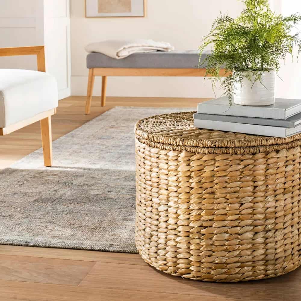 large wicker basket with lid