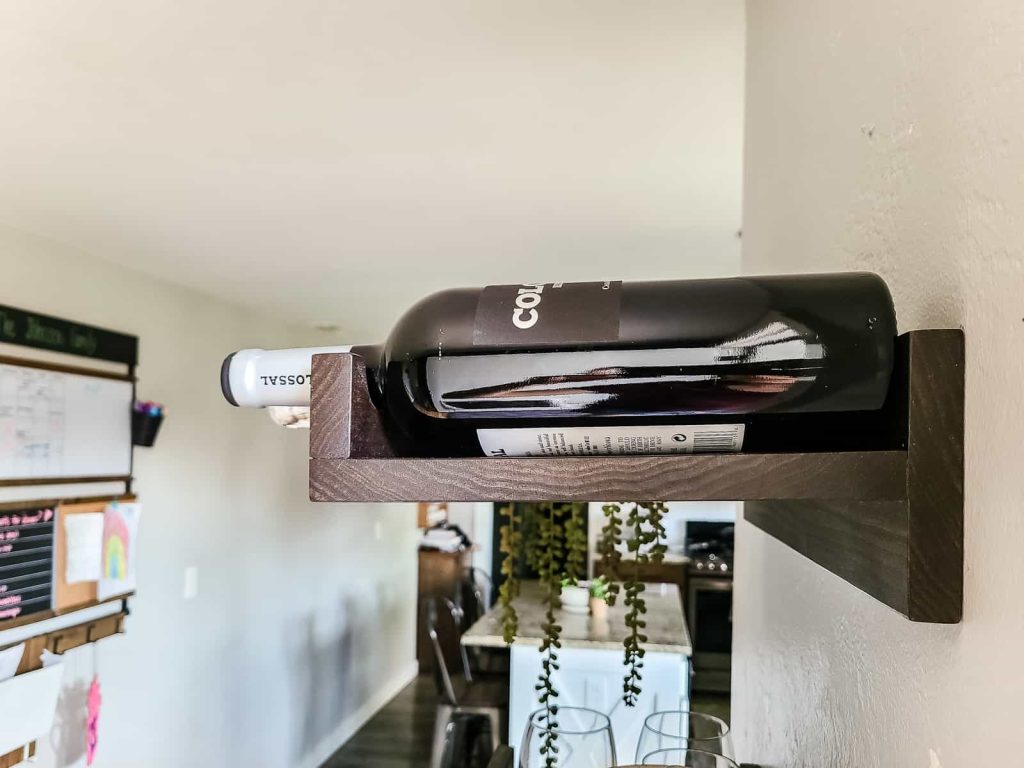 Side view of wine storage made from wine rack plans using poplar wood that has been stained a dark color