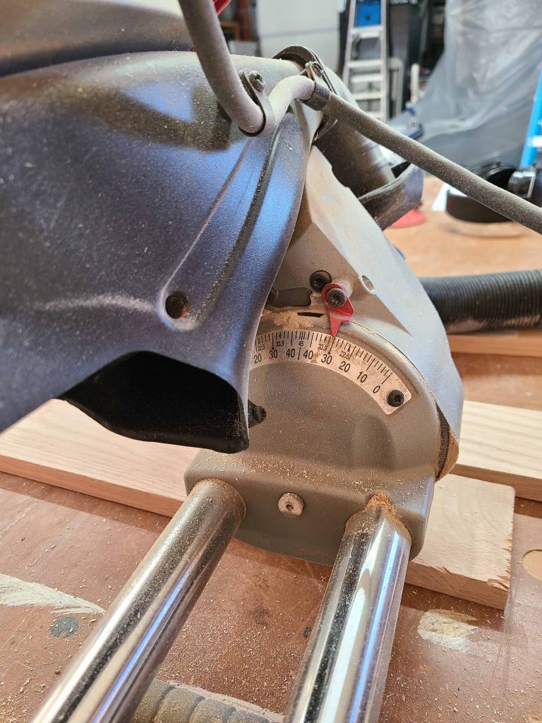 Wood being cut with a 30-degree bevel angle