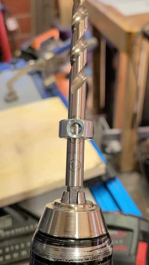 If you are drilling pocket holes on an edge that has angled cut, you're going to have to manually adjust the stop collar on the drill bit. Practice on the pieces of scrap wood to get it right. 