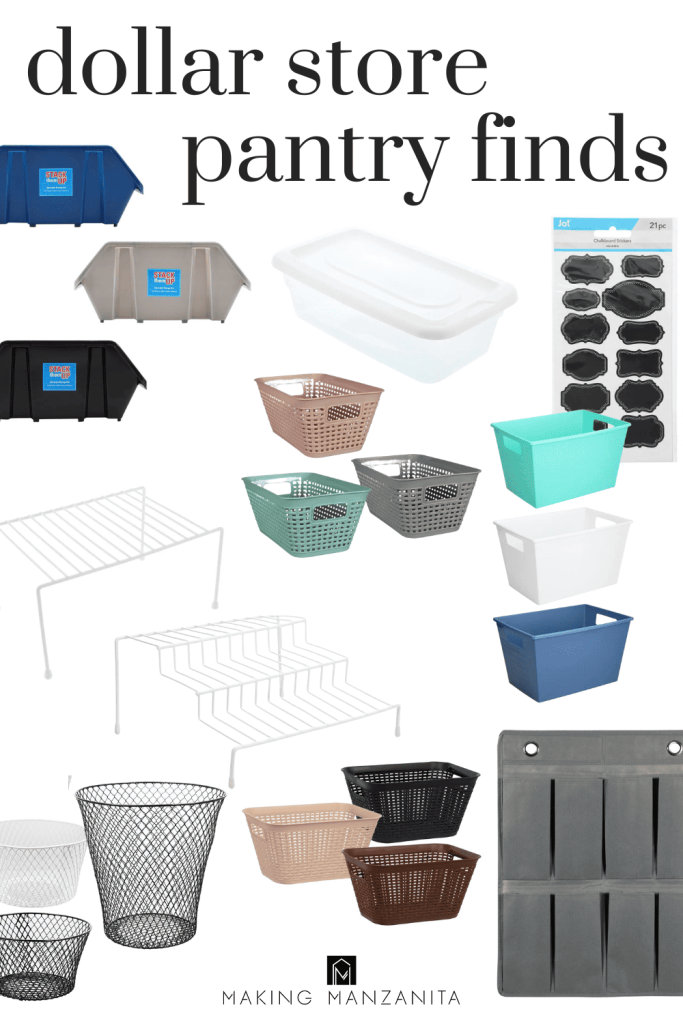 If you're looking for cheap pantry organizing baskets and bins, don't forget to check out the Dollar Tree! You'll love this article with Dollar Tree Pantry Organization Ideas.