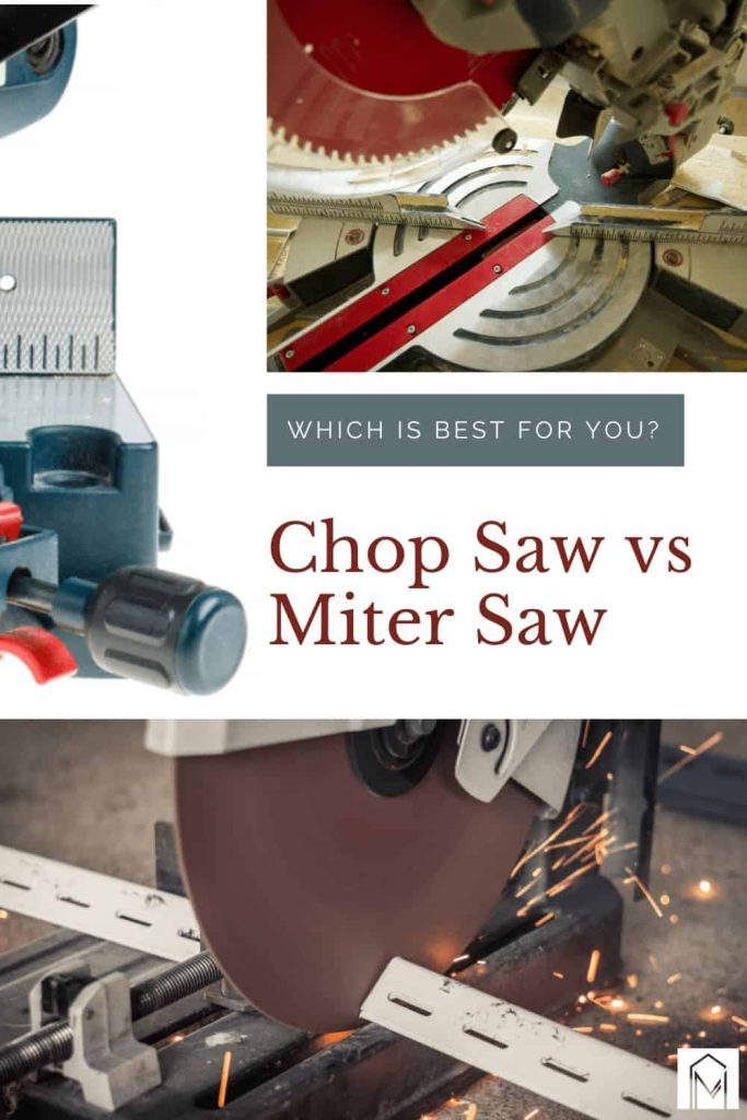 Chop saw and miter saw side by side, highlighting their distinct features with text overlay that says which is best for you, chop saw vs miter saw