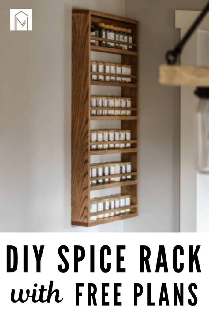 Customizable spice rack design with free woodworking instructions with text overlay that says 