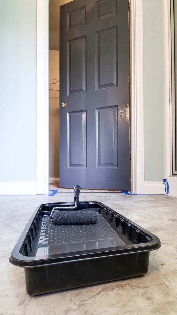 Go with semi-gloss paint in painting interior doors black or gray