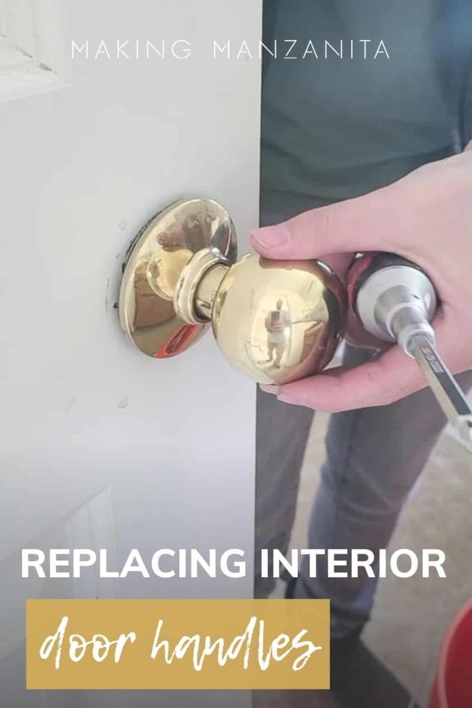 Enhancing home decor by installing new interior door handles with text overlay that says replacing interior door handles.