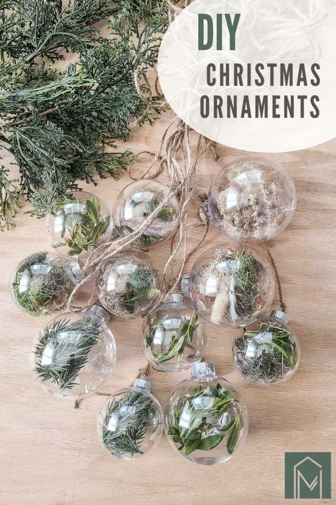 A beautiful image of DIY Christmas ornaments with text overlay saying 
