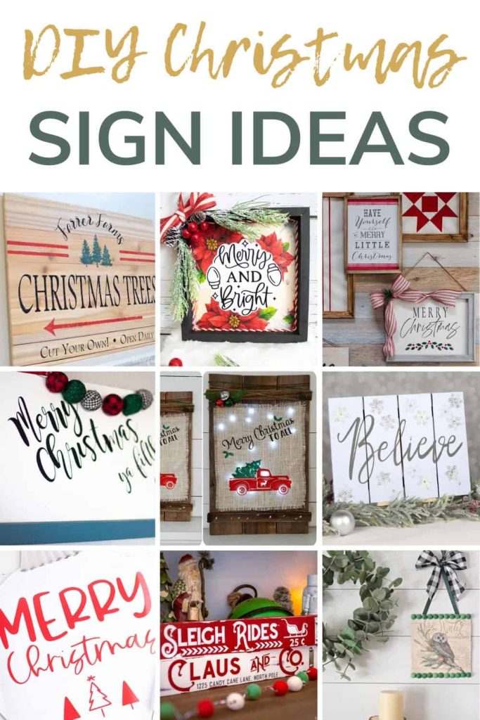 A collage of images depicting different ways to make Christmas signs with text overlay saying "DIY Christmas Sign Ideas"