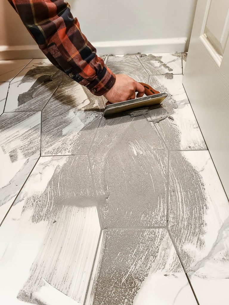 An image of tiles filling out the entire joint of grout,