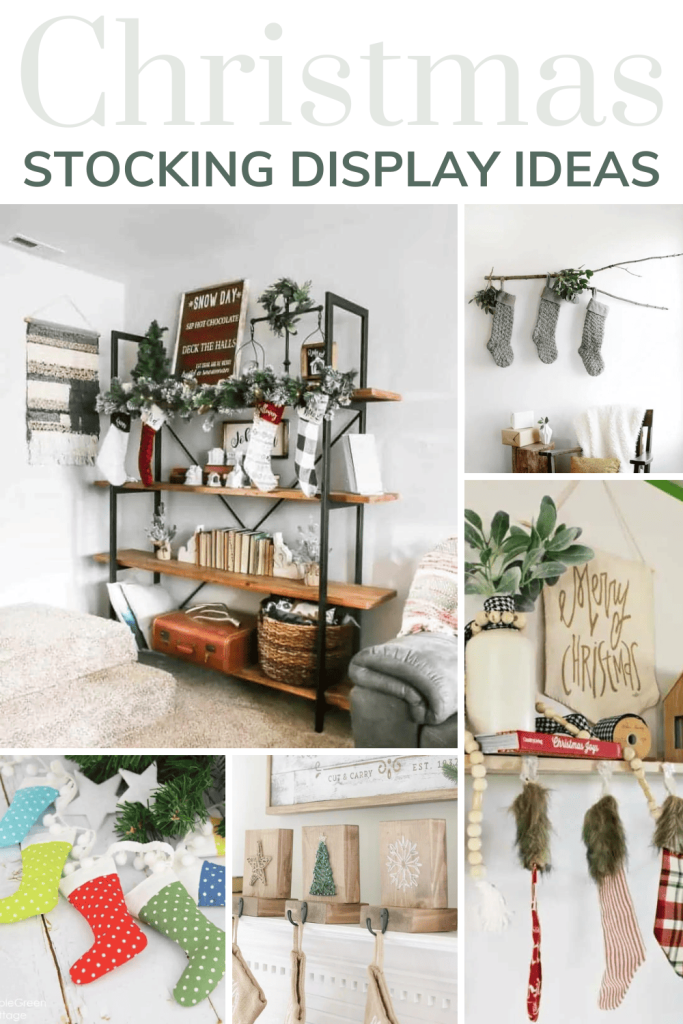 Collage photo of stocking decoration for christmas with text overlays saying 