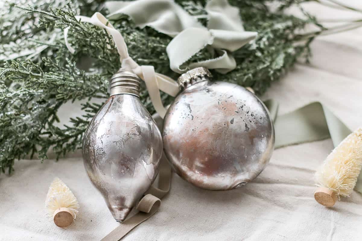 5 Round Antique Silver Mercury Glass Ball Ornament