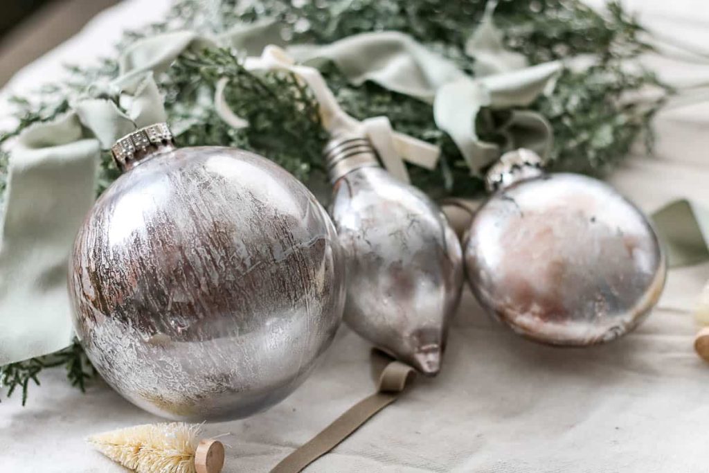 A beautiful photo of 3 DIY mercury glass Christmas ornaments