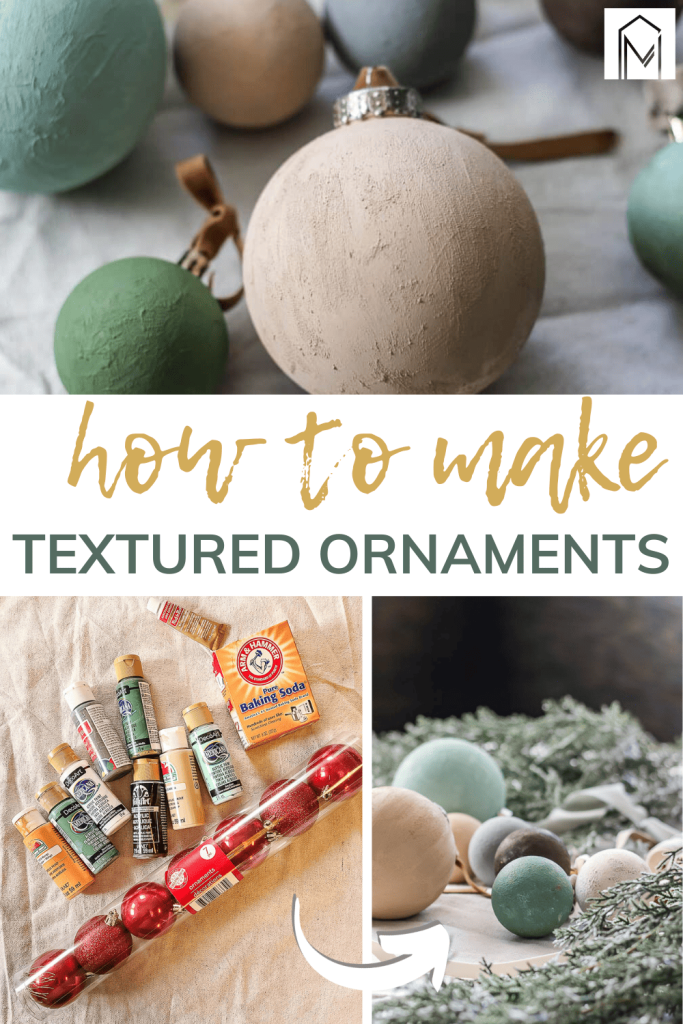 A collage of photos of Christmas ornaments wuth text overlays saying 