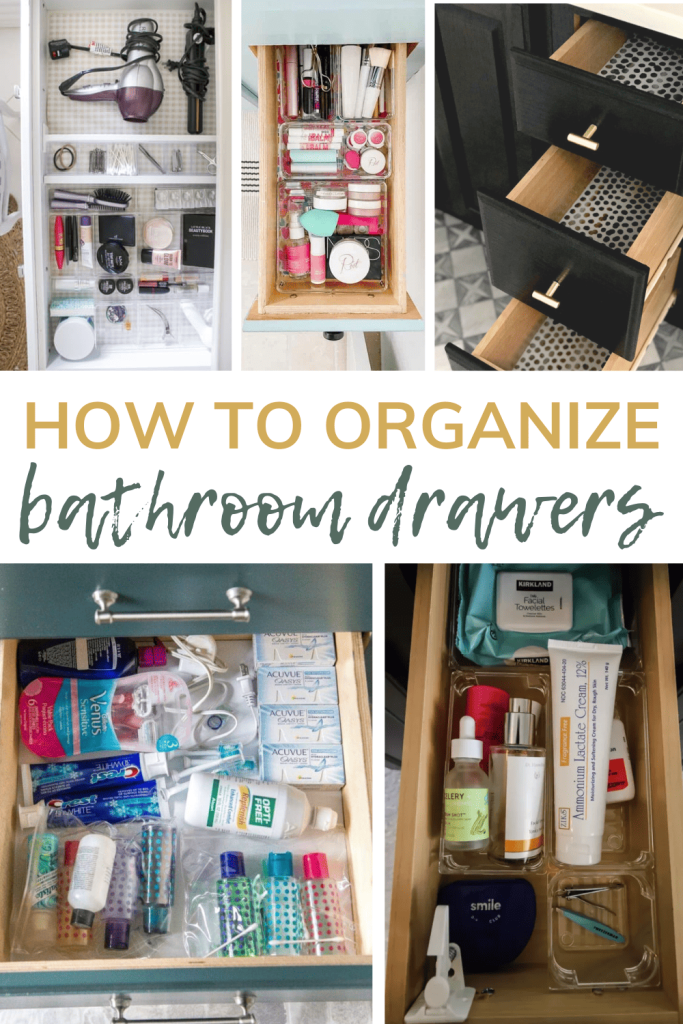 A visually stunning collage showcasing creative and practical ideas for organizing bathroom drawers with text overlay that says "How To Organize Bathroom Drawers"