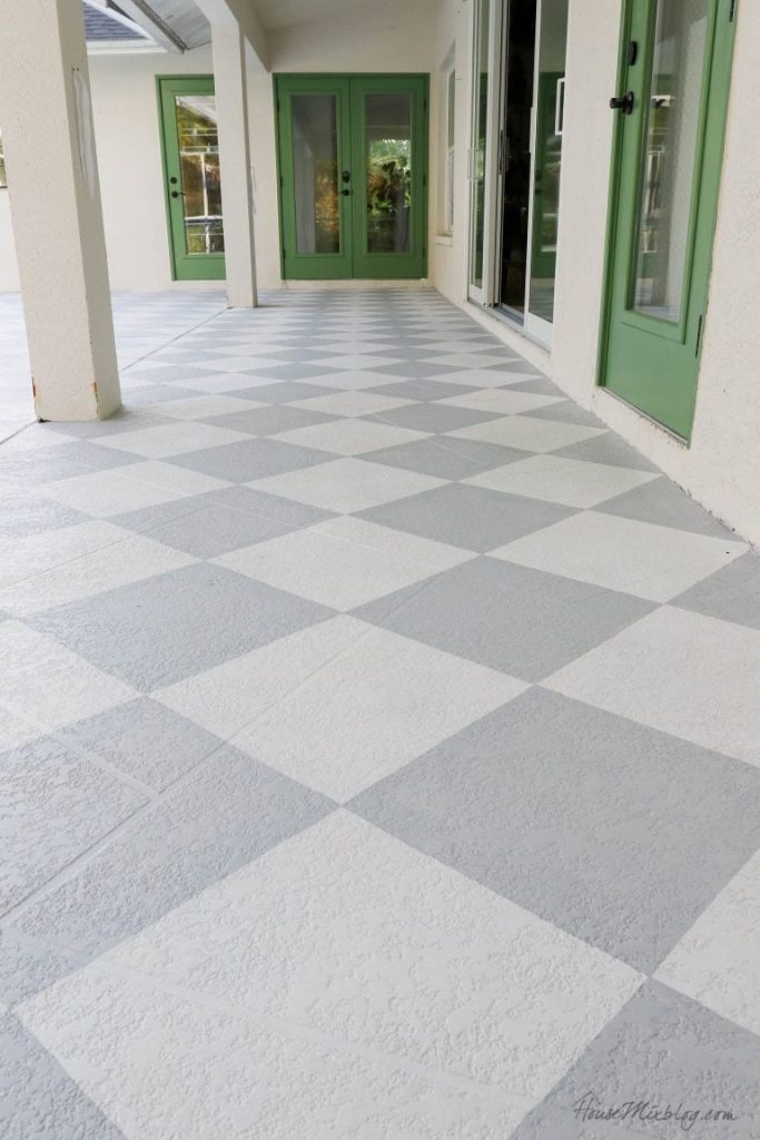 Painted Checkerboard Floor on outdoor concrete patio