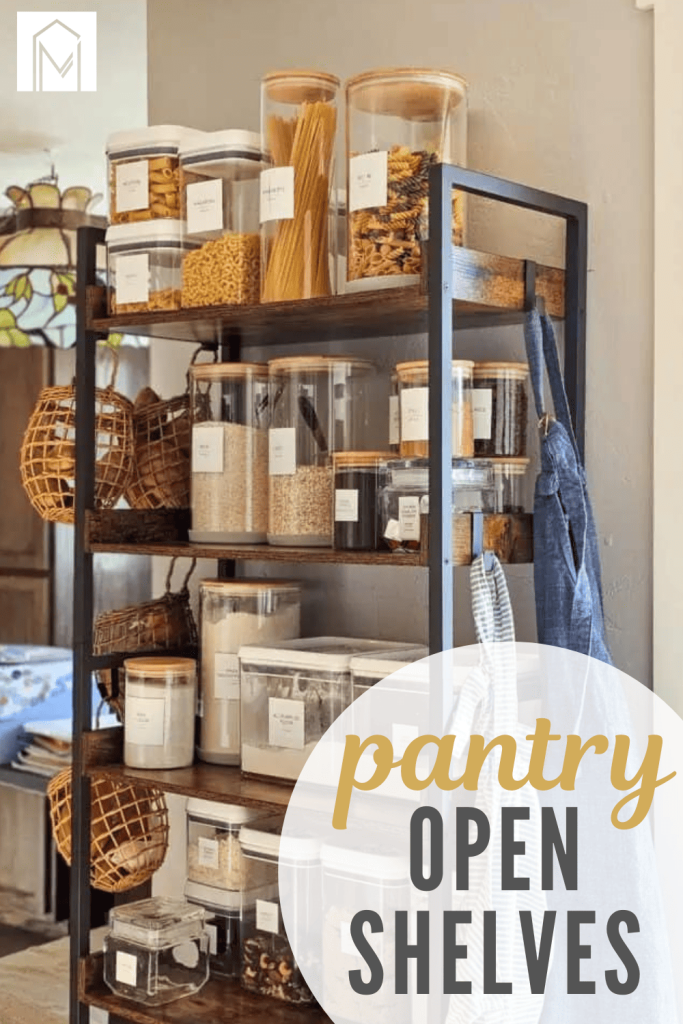 An image showcasing open pantry shelves for the kitchen.