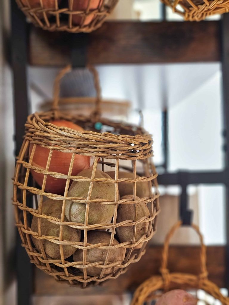 ​Potato and Onion Hanging Baskets on Hooks.