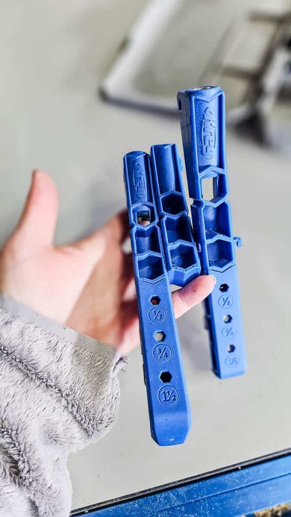 Photo illustrating the adjustment of pocket hole spacing on the Kreg Pocket Hole Jig 320.