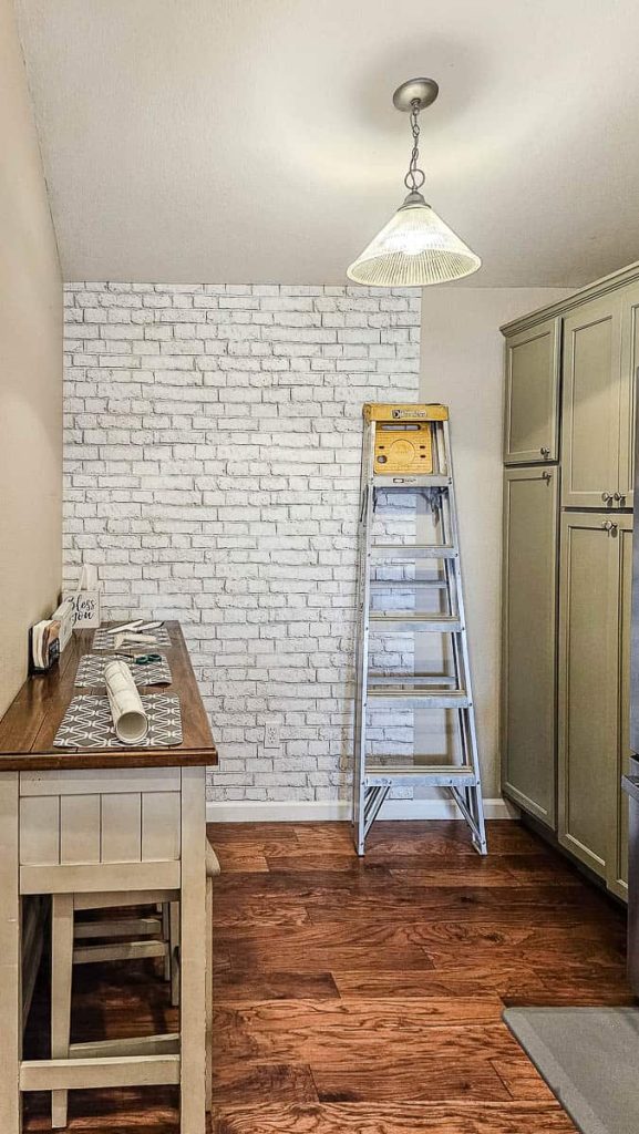 A completed installation, showcasing the beautifully transformed wall with the Peel and Stick Wallpaper.