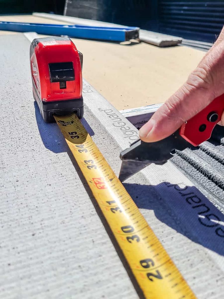 Close-up photo of a cement board before it's cut.