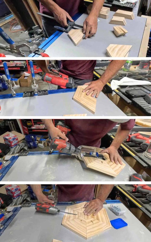 Then the man assemble the top piece of the Chicknic Table.
