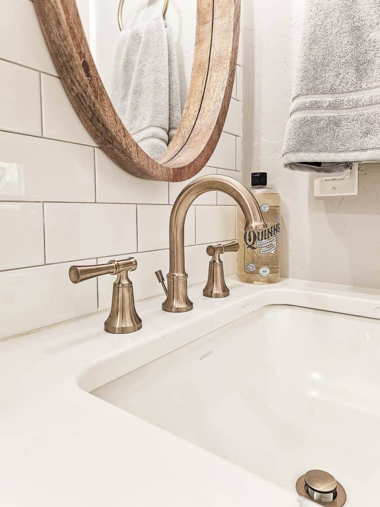 We love our new Delta Chamberlain bathroom sink faucet in Champagne Bronze finish!