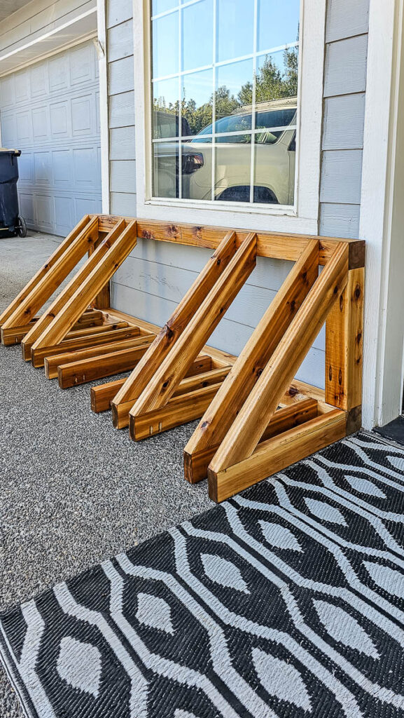 The finished DIY bike rack.