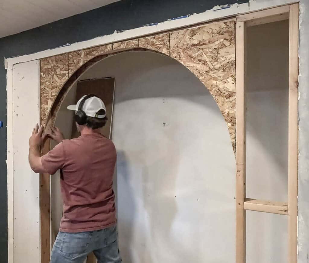 Adding 2x3 filler piece in between sheets of OSB for arched opening 