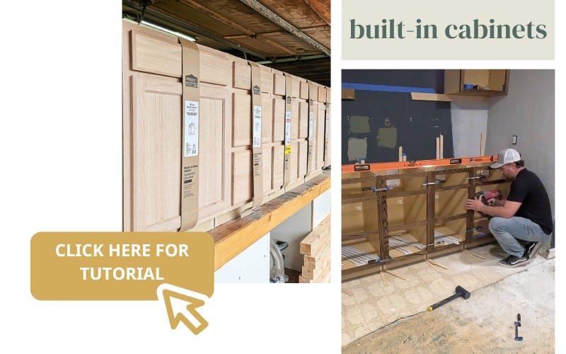 A before-and-after photo of adding built-in cabinets in the dining room.

