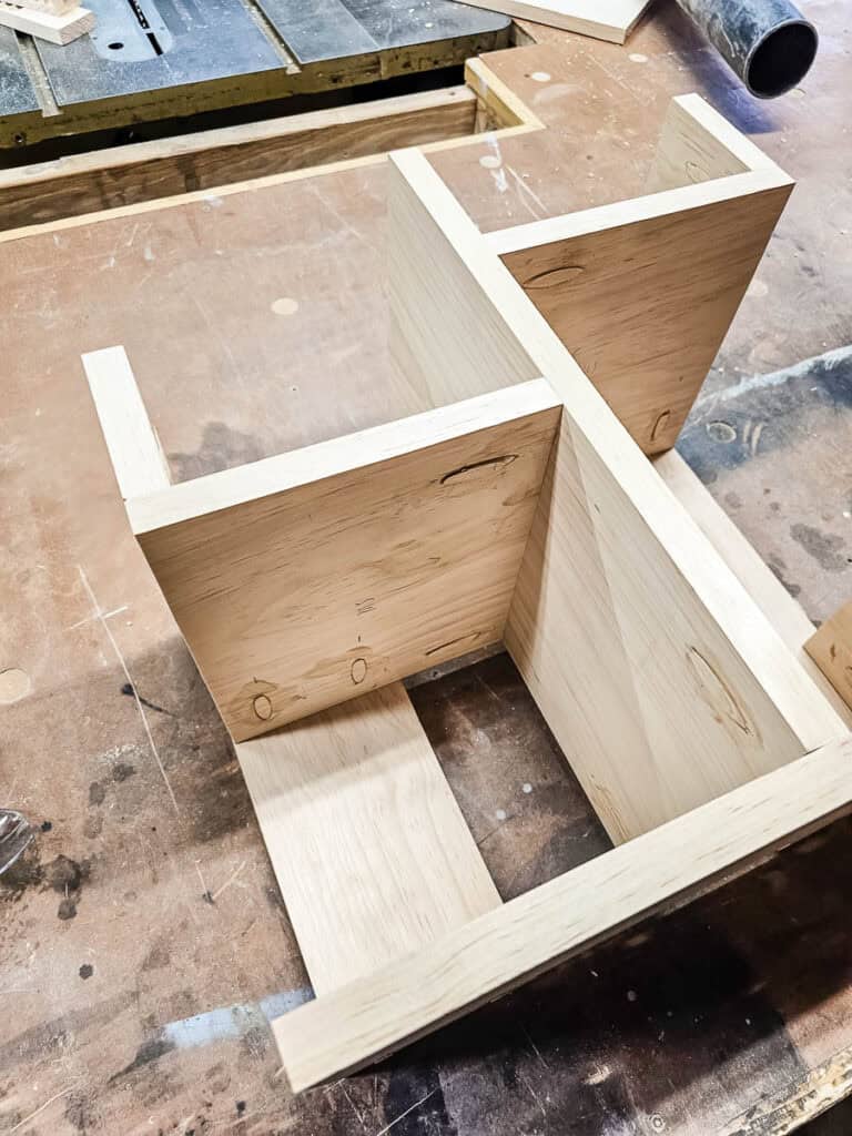 A close-up photo of a fully assembled small bookshelf.