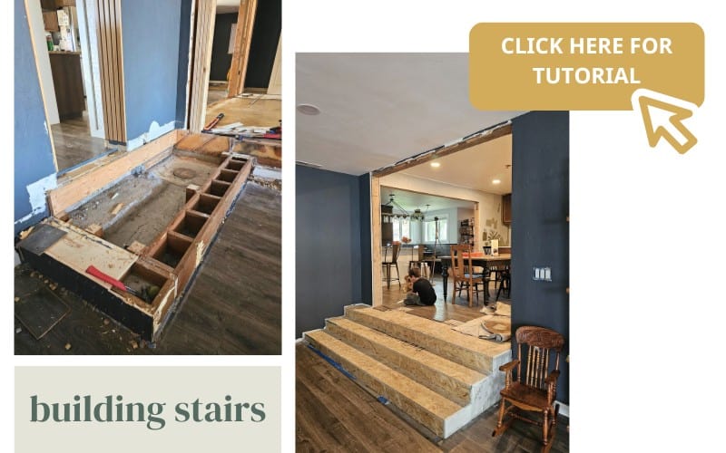 A before-and-after photo of Removing Old Stairs and Building New Stairs To Dining Room