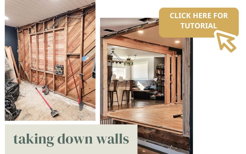 A before-and-after photo of taking down the walls to create an open concept.