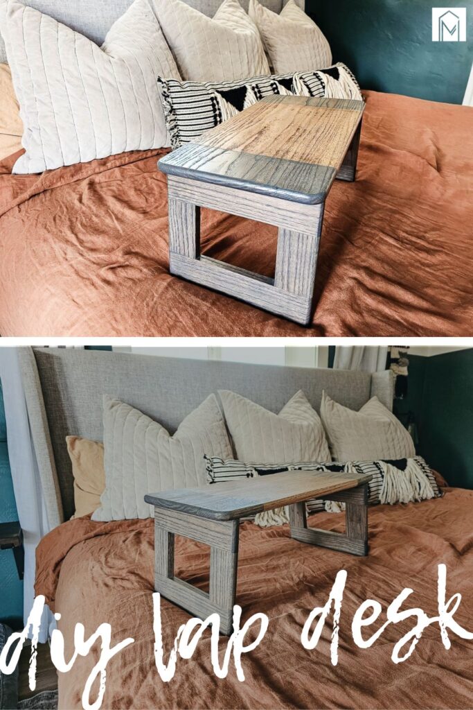 Collage photo of a lap desk with text overlays saying "DIY lap desk".