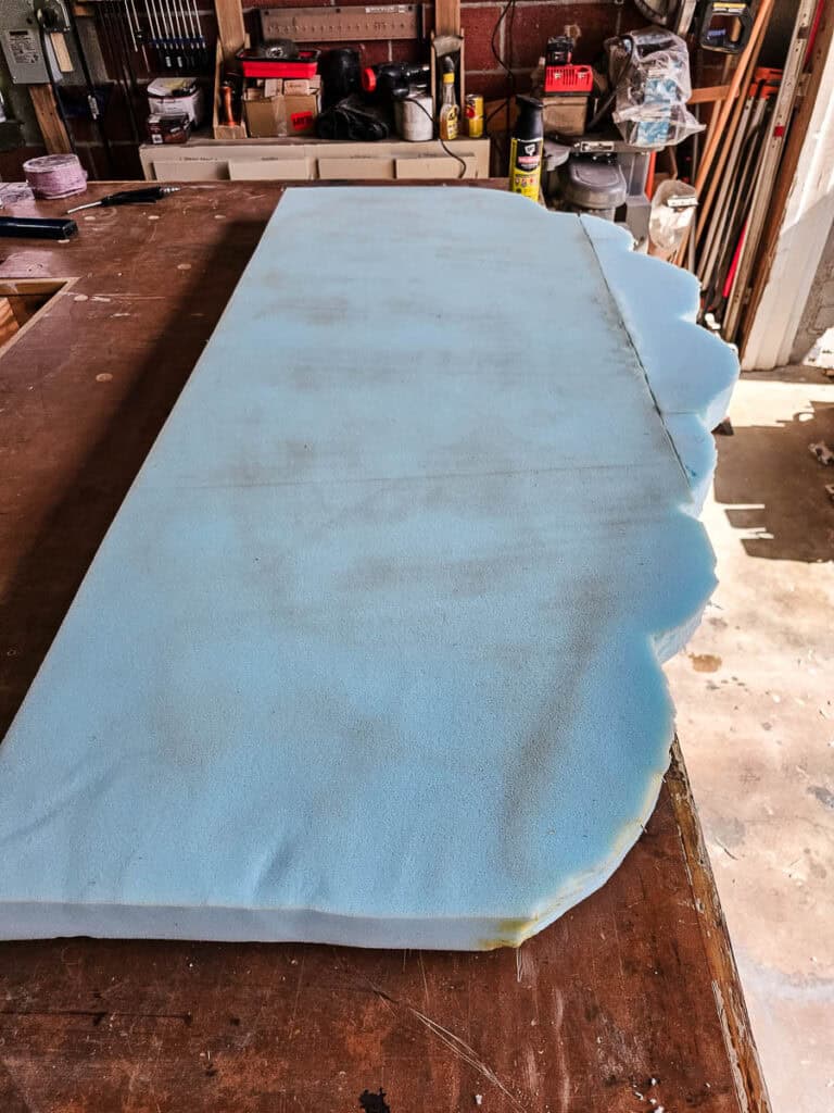 We're using foam cushion for this cloud shape headboard, here's what the inside looks like before adding batting and fabric 