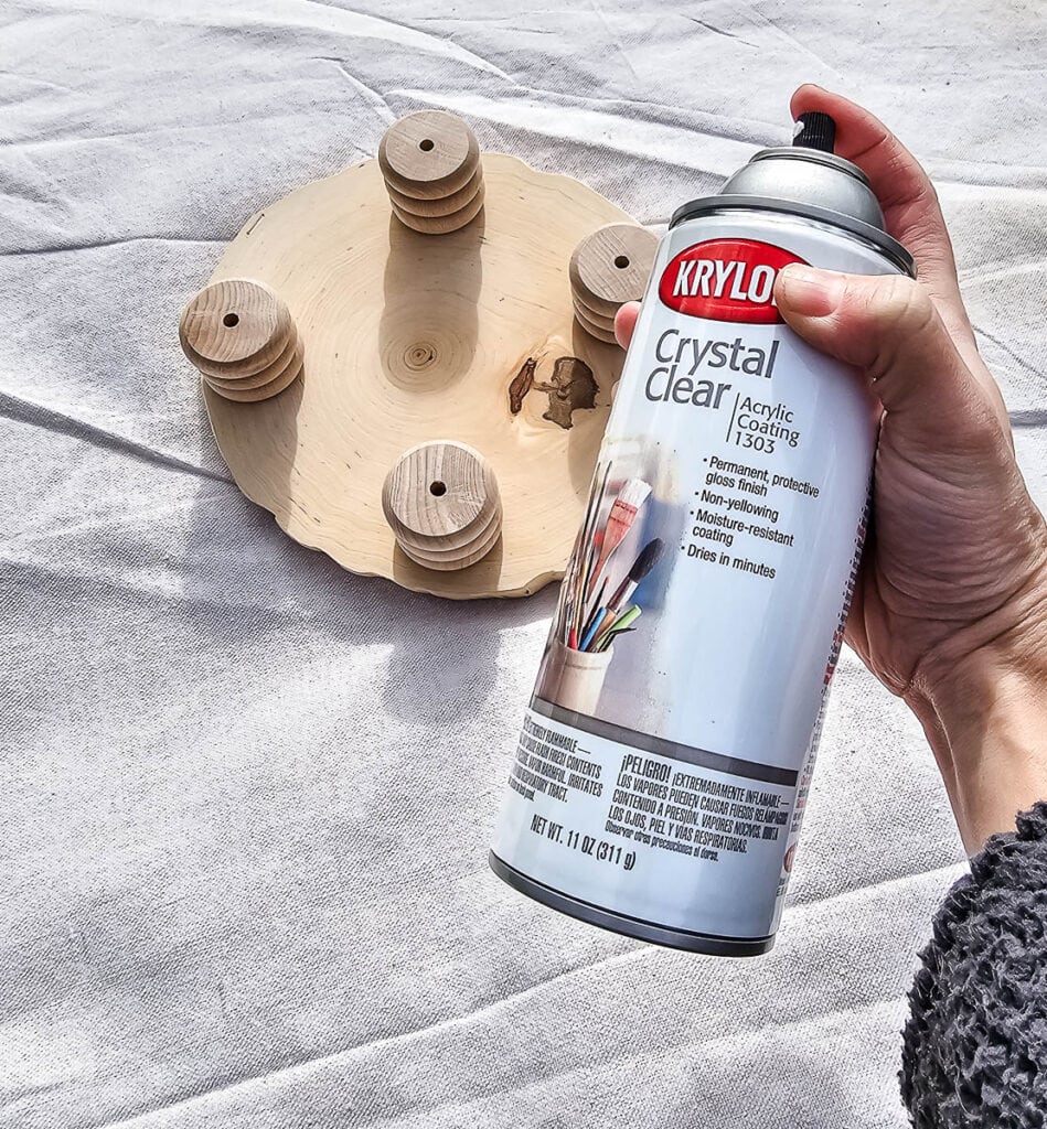 A photo of crystal-clear acrylic coating used to seal the wood.