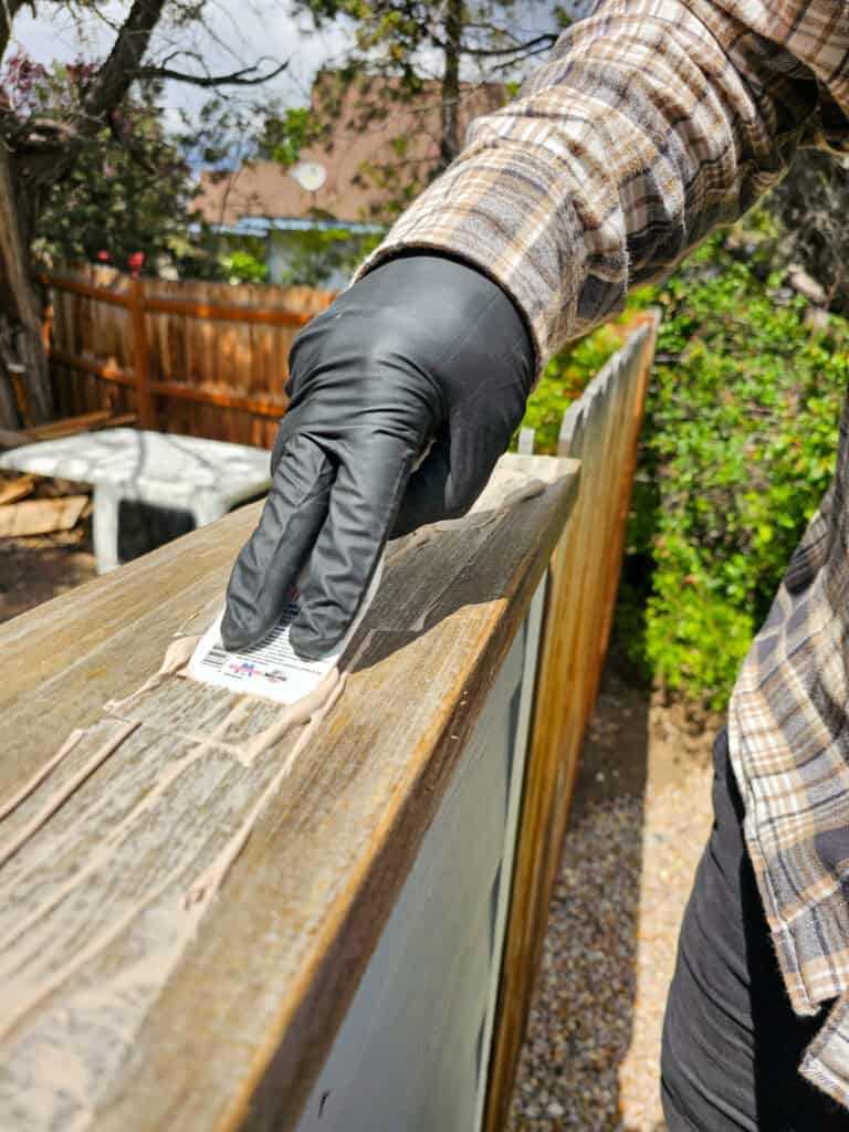 Epoxy filler spread into the wood