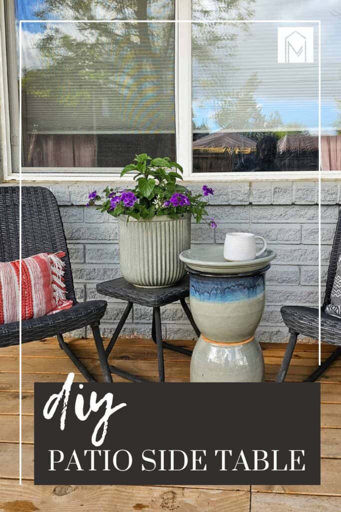 Photo of an outdoor patio side table paired with two chairs.

