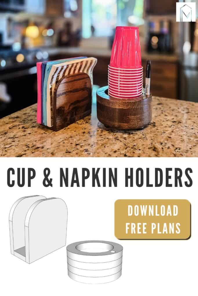 DIY wooden cup and napkin holders with free downloadable woodworking plans.