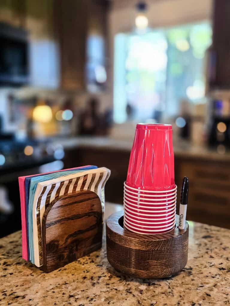 Wooden Holders for Disposable Cups and Napkins for Parties